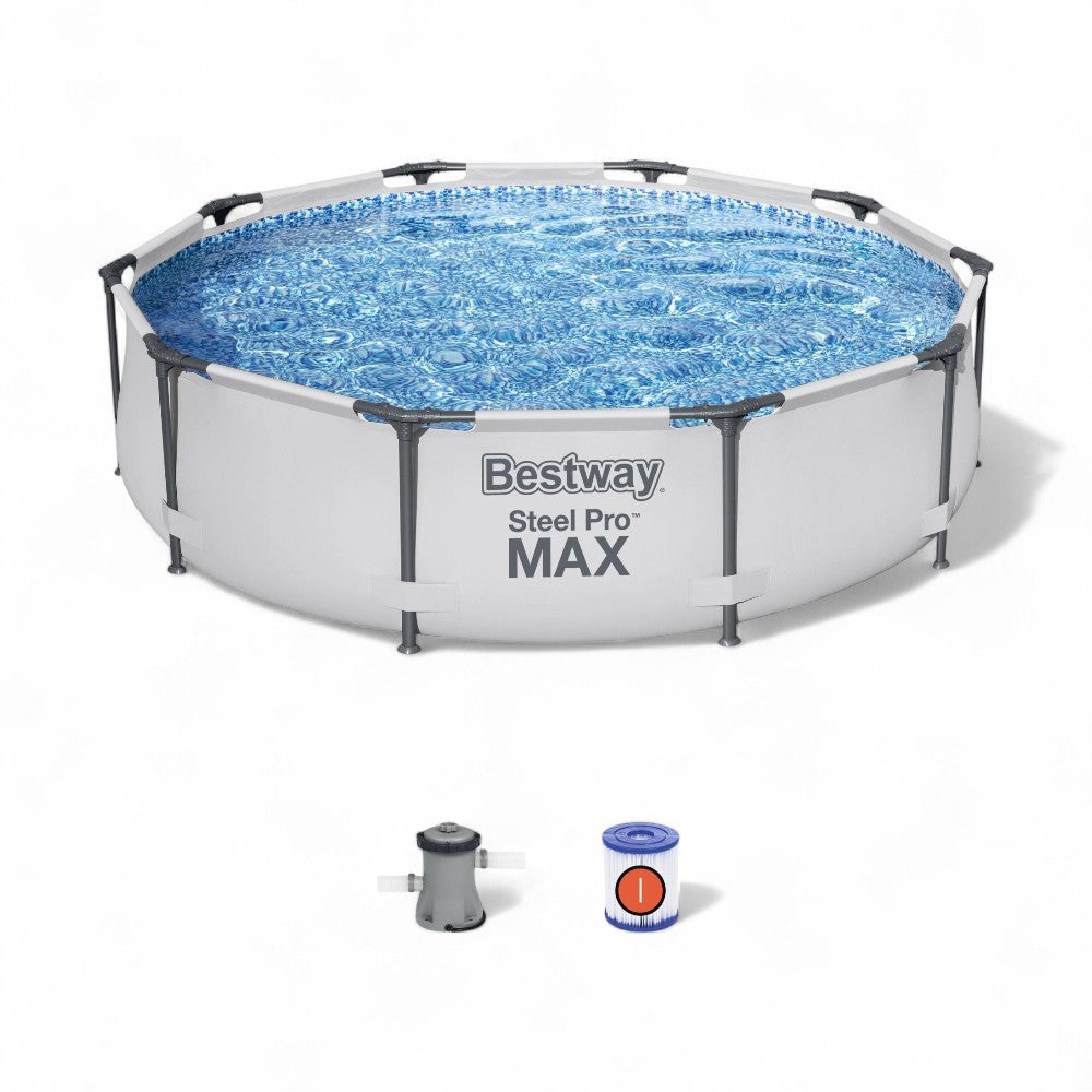 Piscine ronde Steel Pro Max avec cadre de support Cm.305X76H. - 19,8 kg - 4 678 lt - filtre à cartouche (art.56408)