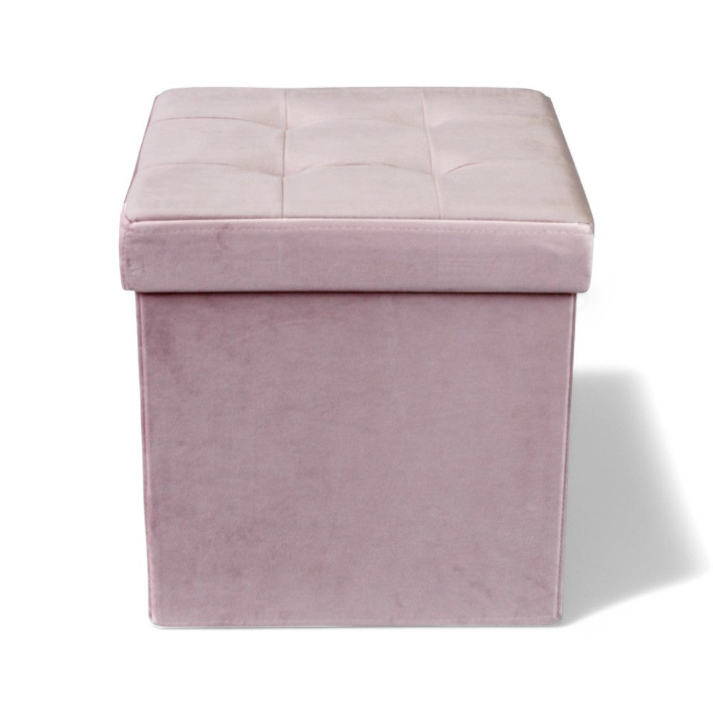 Pouf de rangement carré en velours rose