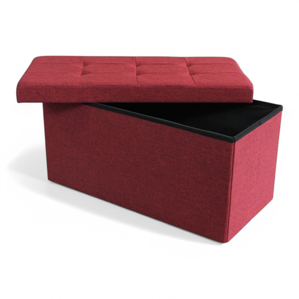 Pouf de rangement rectangulaire en tissu bordeaux