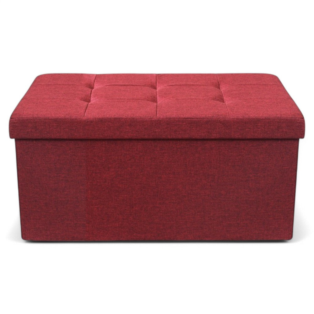 Pouf de rangement rectangulaire en tissu bordeaux