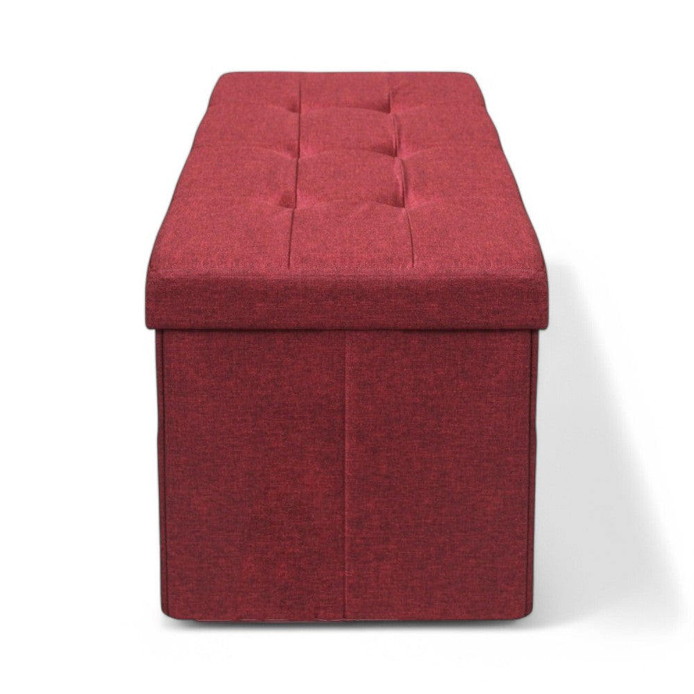 Pouf de rangement rectangulaire en tissu bordeaux