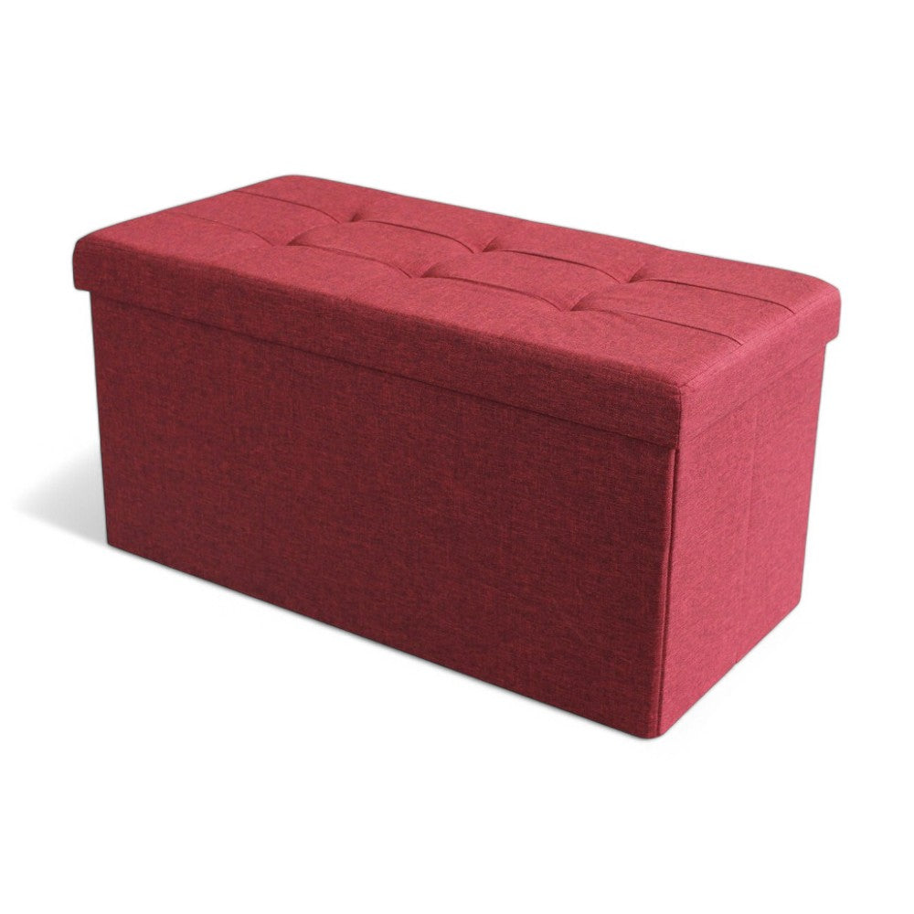 Pouf de rangement rectangulaire en tissu bordeaux