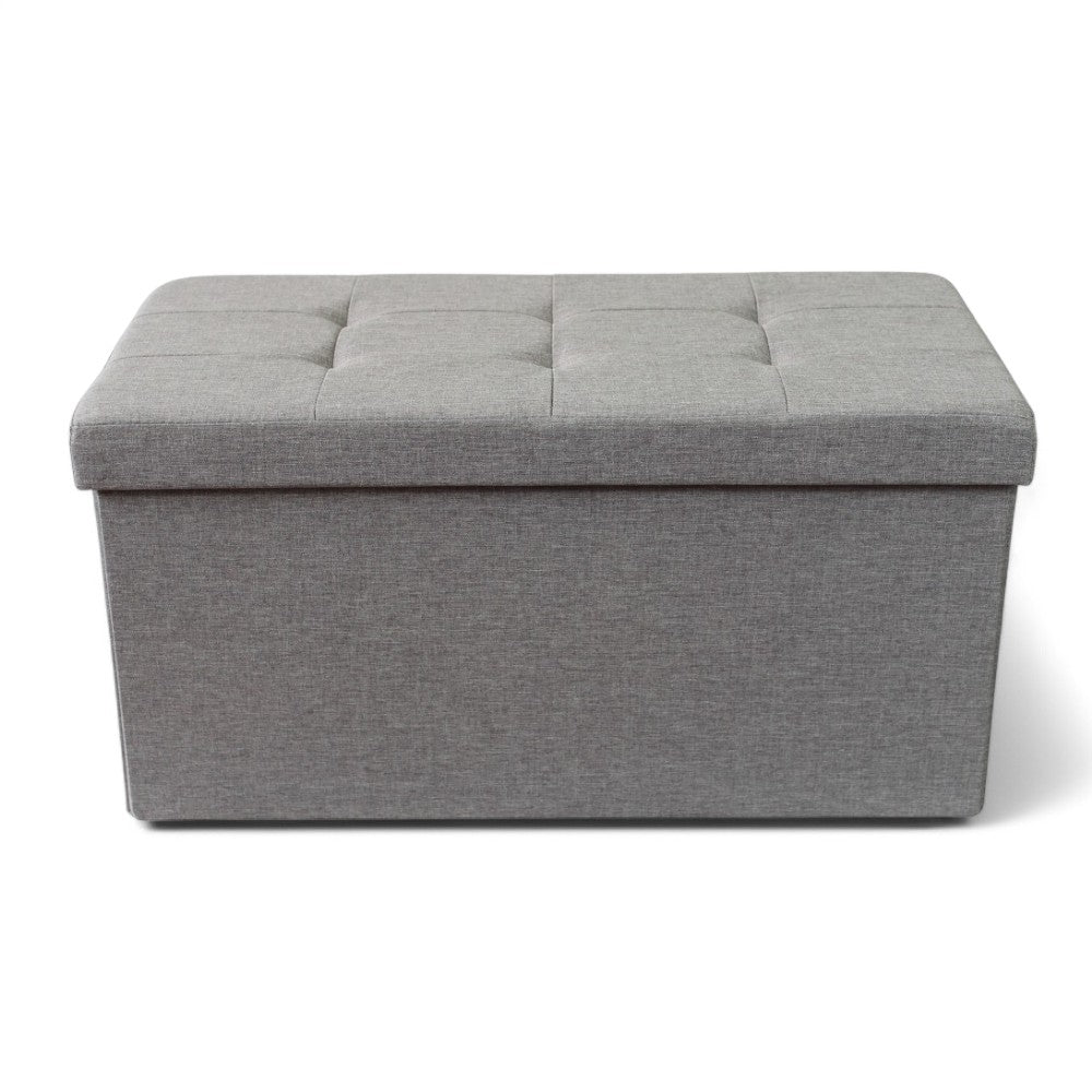 Pouf de rangement rectangulaire en tissu gris