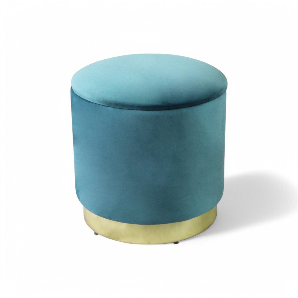 Pouf de rangement rond en velours sarcelle