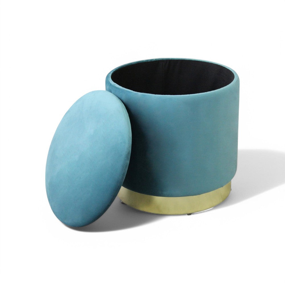 Pouf de rangement rond en velours sarcelle