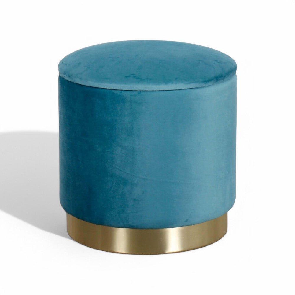 Pouf de rangement rond en velours sarcelle
