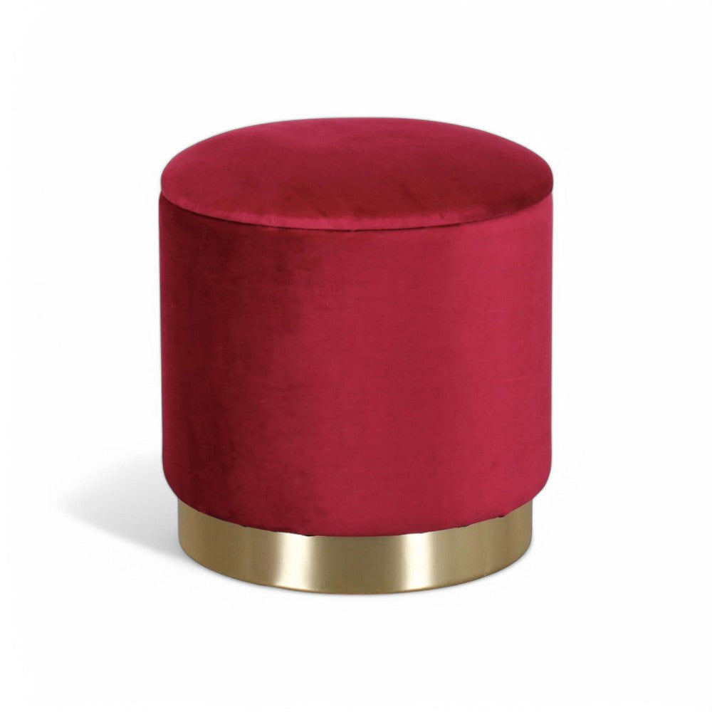 Pouf de rangement rond en velours bordeaux