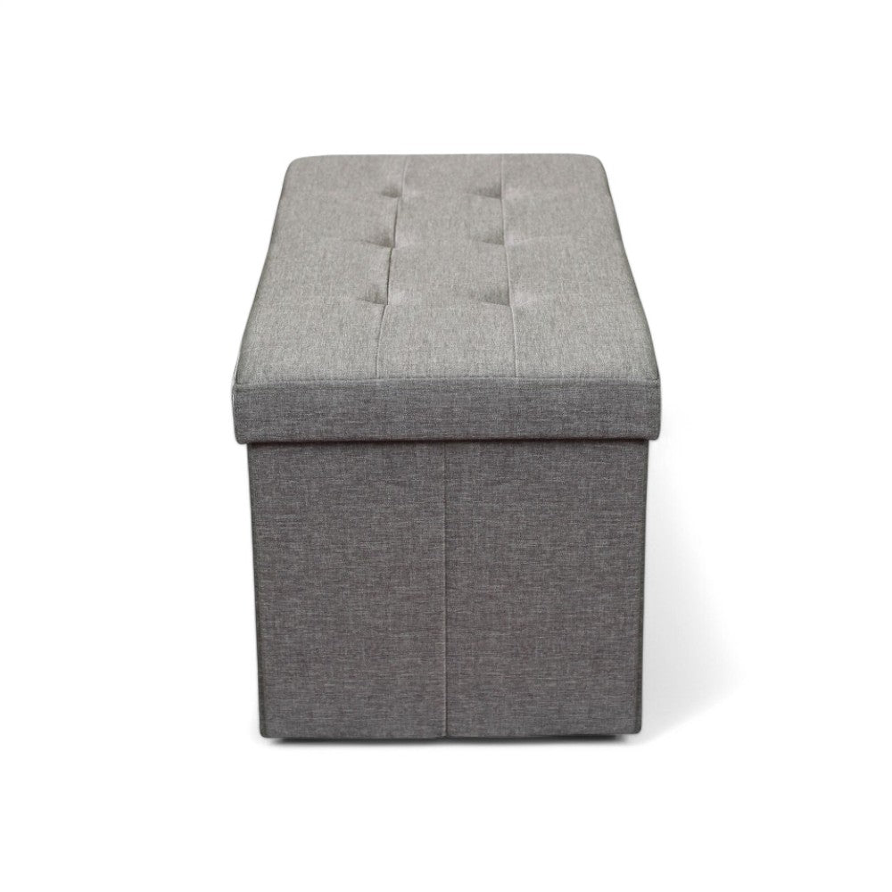 Pouf de rangement rectangulaire en tissu gris