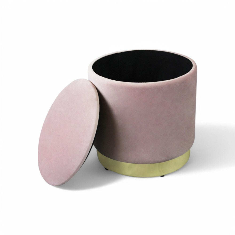 Pouf de rangement rond en velours rose
