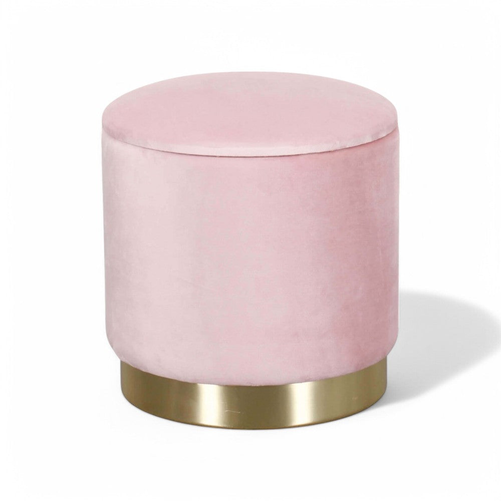 Pouf de rangement rond en velours rose