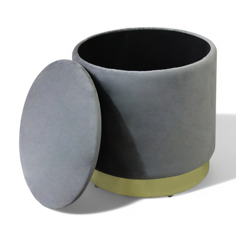 Pouf de rangement rond en velours gris foncé
