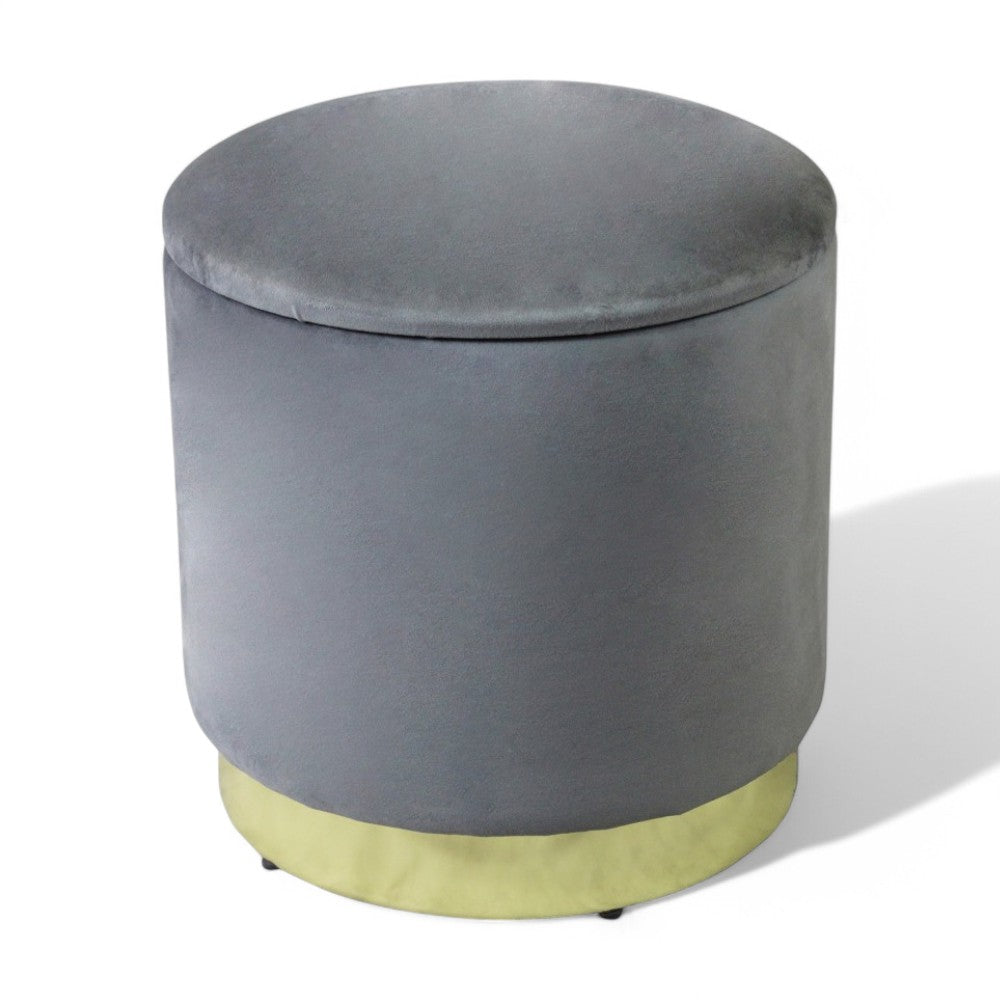 Pouf de rangement rond en velours gris foncé