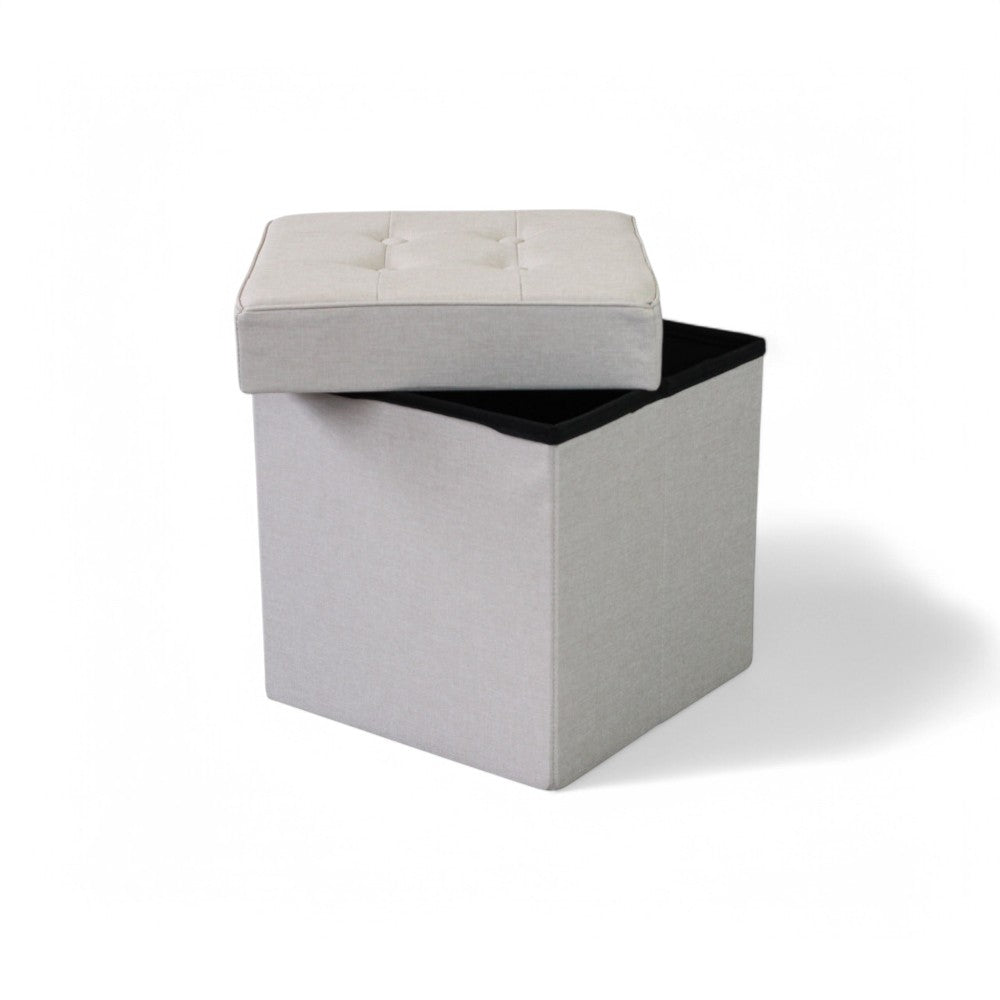 Pouf contenitore quadrato in stoffa tortora 38x38xH40