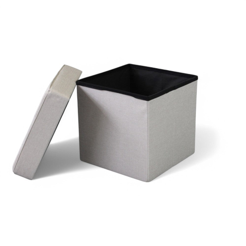Pouf contenitore quadrato in stoffa tortora 38x38xH40