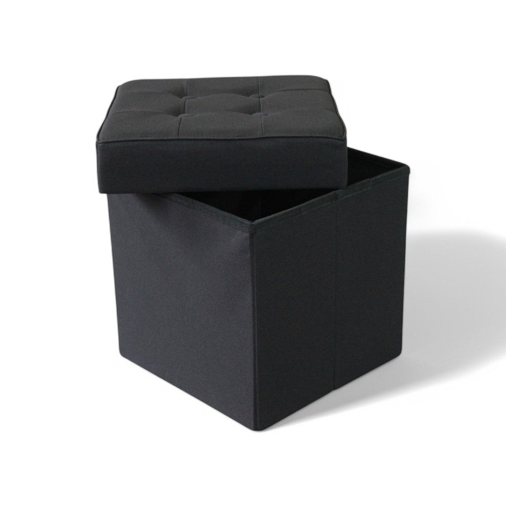 Pouf contenitore quadrato in stoffa nero 38x38xH40 cm
