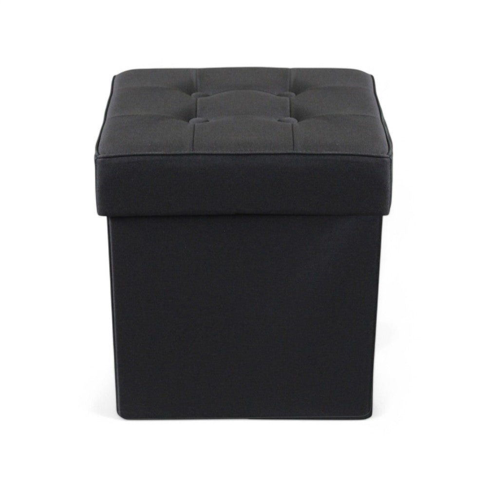 Pouf contenitore quadrato in stoffa nero 38x38xH40 cm