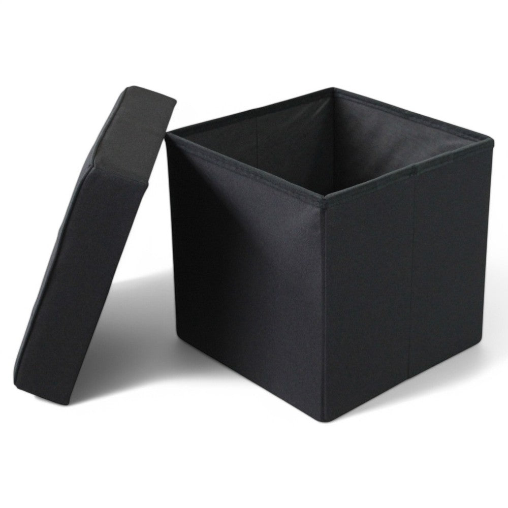 Pouf contenitore quadrato in stoffa nero 38x38xH40 cm