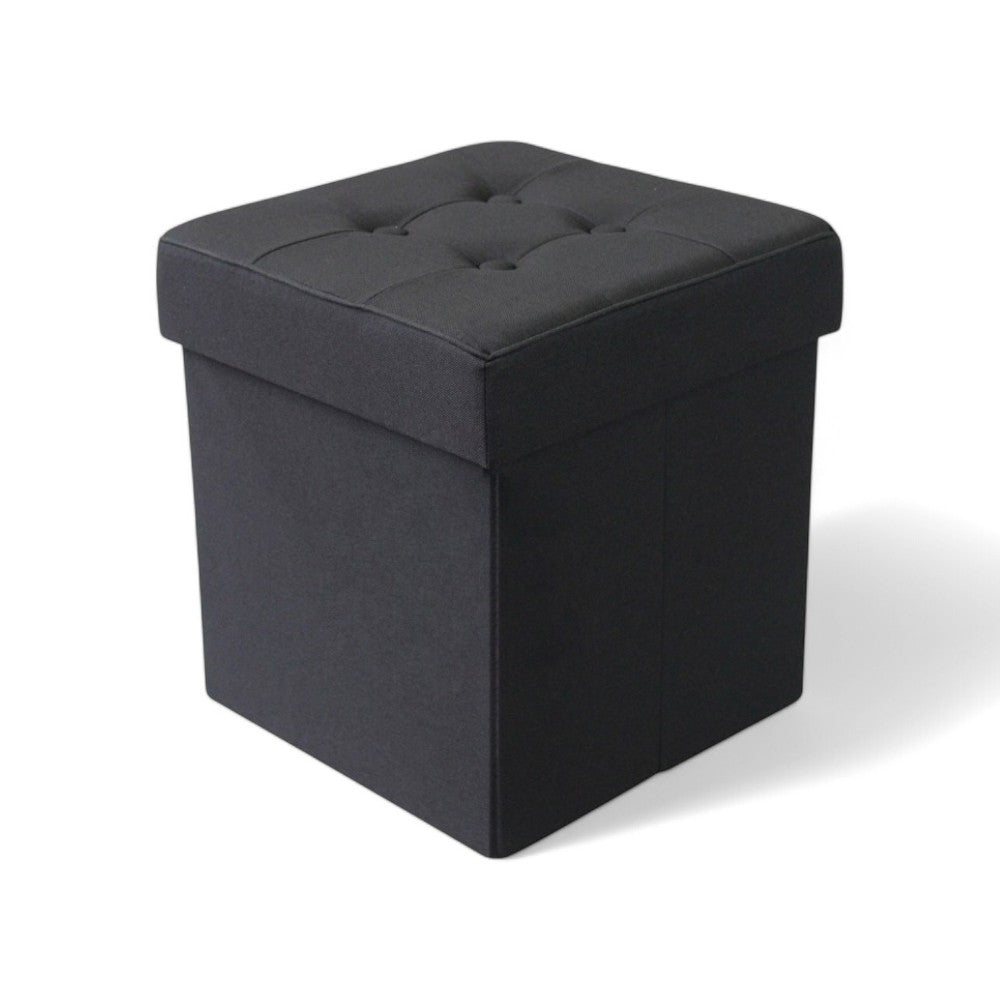 Pouf contenitore quadrato in stoffa nero 38x38xH40 cm