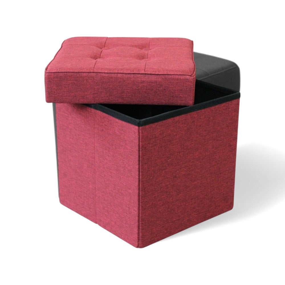 Pouf contenitore quadrato in stoffa bordeaux 38x38xH40 cm