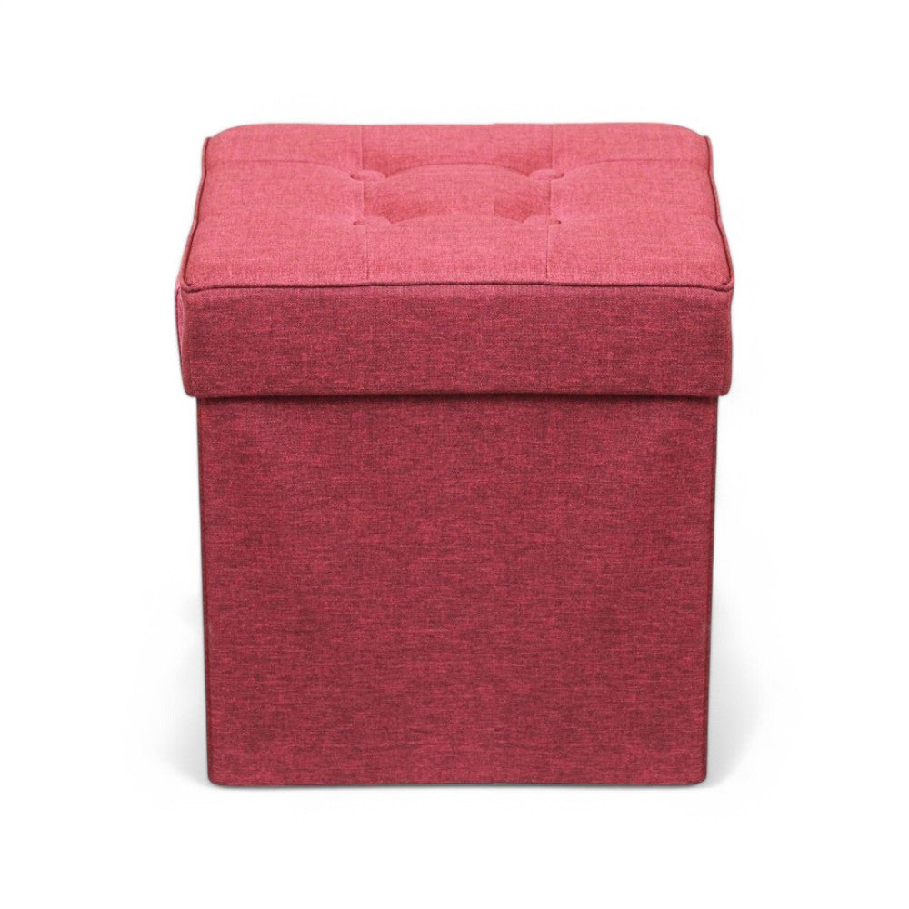 Pouf contenitore quadrato in stoffa bordeaux 38x38xH40 cm