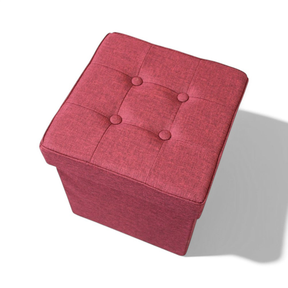 Pouf contenitore quadrato in stoffa bordeaux 38x38xH40 cm