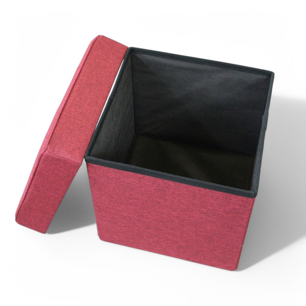 Pouf contenitore quadrato in stoffa bordeaux 38x38xH40 cm