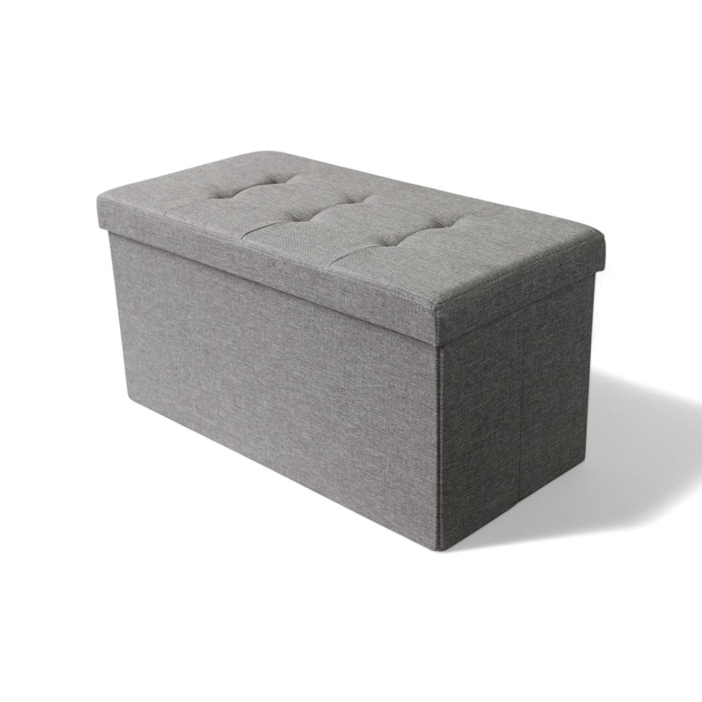 Pouf de rangement rectangulaire en tissu gris