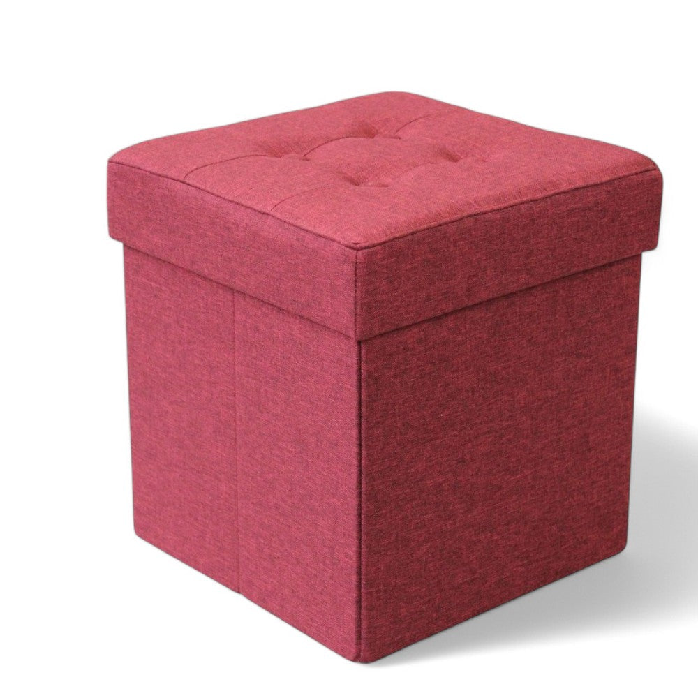 Pouf contenitore quadrato in stoffa bordeaux 38x38xH40 cm