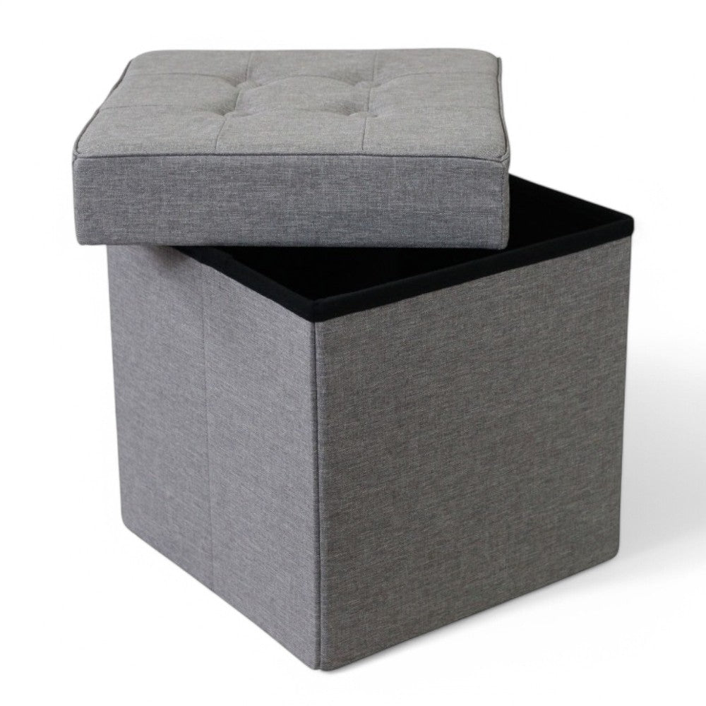 Pouf contenitore quadrato in stoffa grigio 38x38xH40 cm