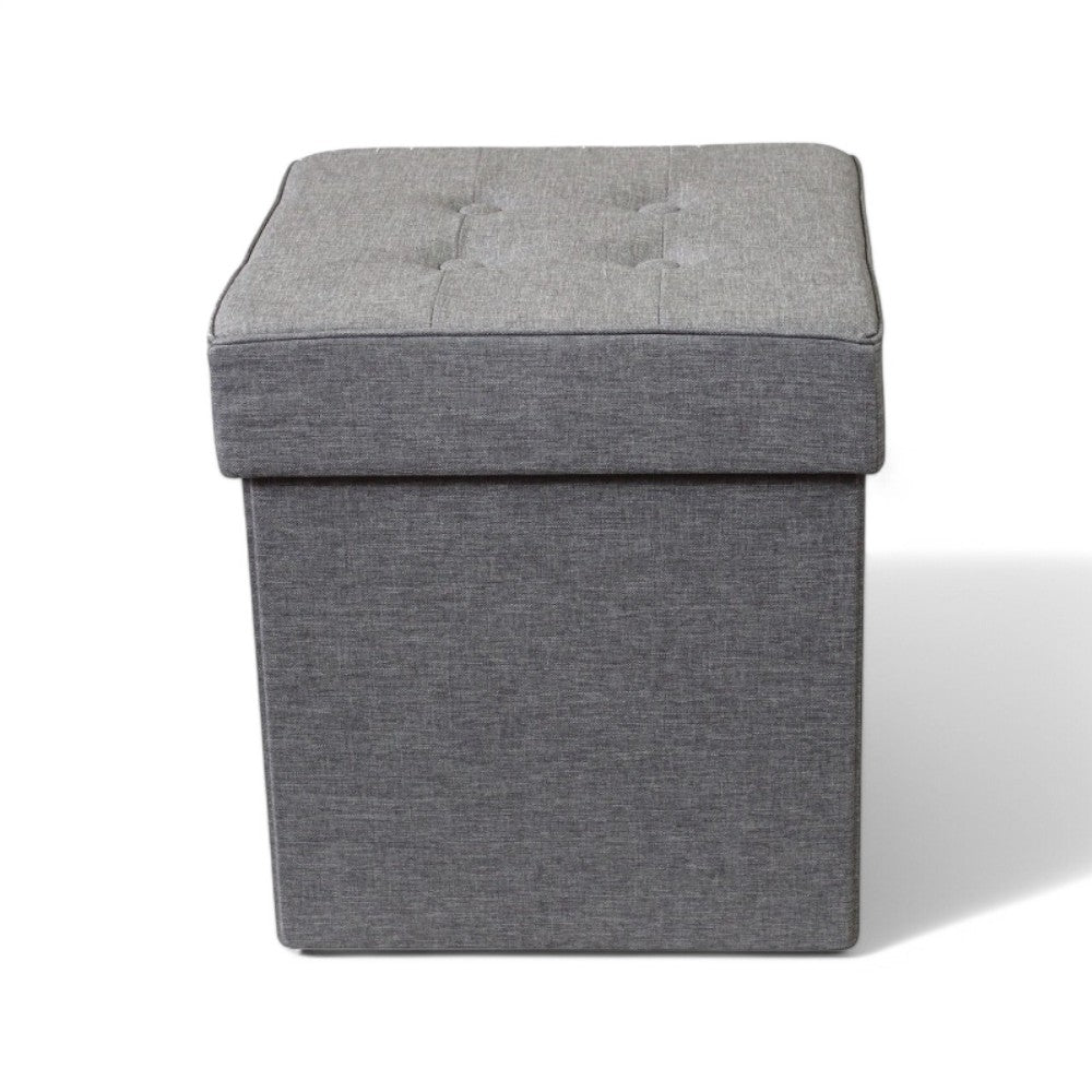 Pouf contenitore quadrato in stoffa grigio 38x38xH40 cm