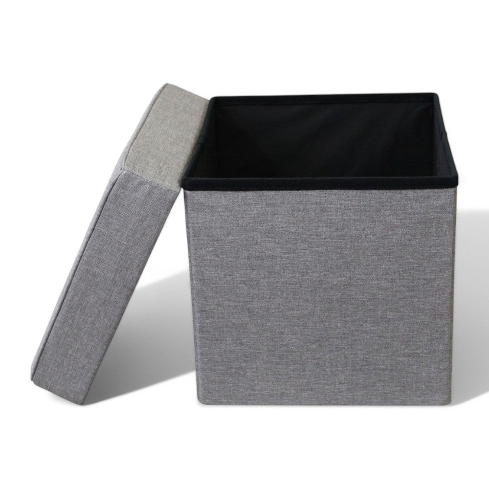 Pouf contenitore quadrato in stoffa grigio 38x38xH40 cm