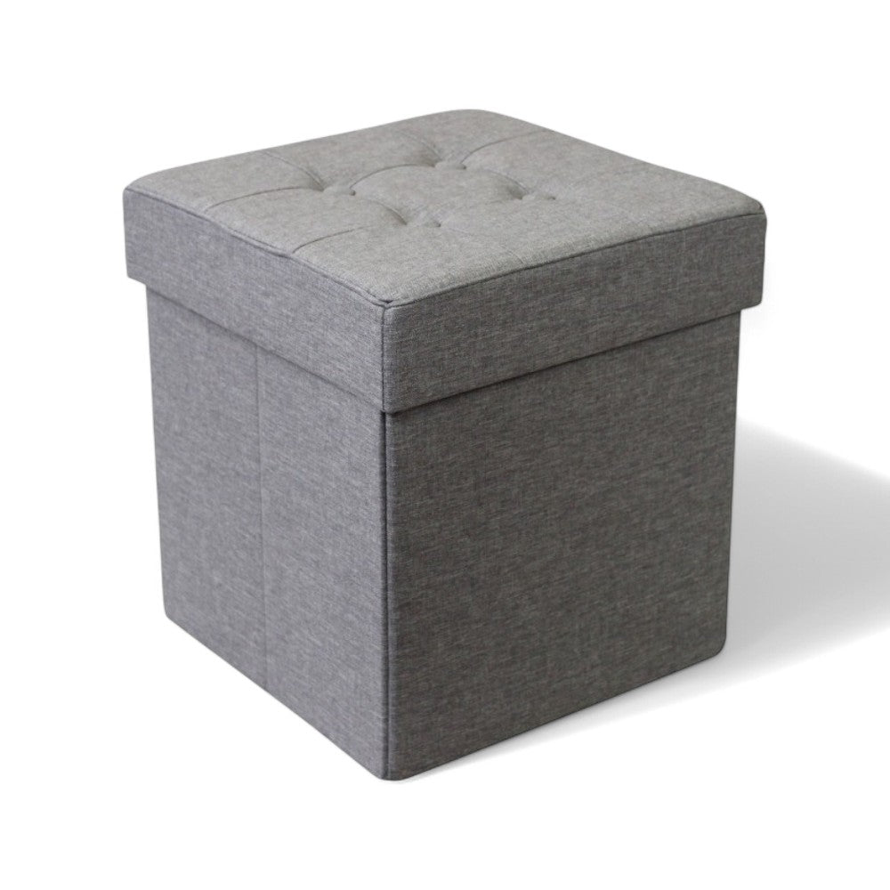 Pouf contenitore quadrato in stoffa grigio 38x38xH40 cm