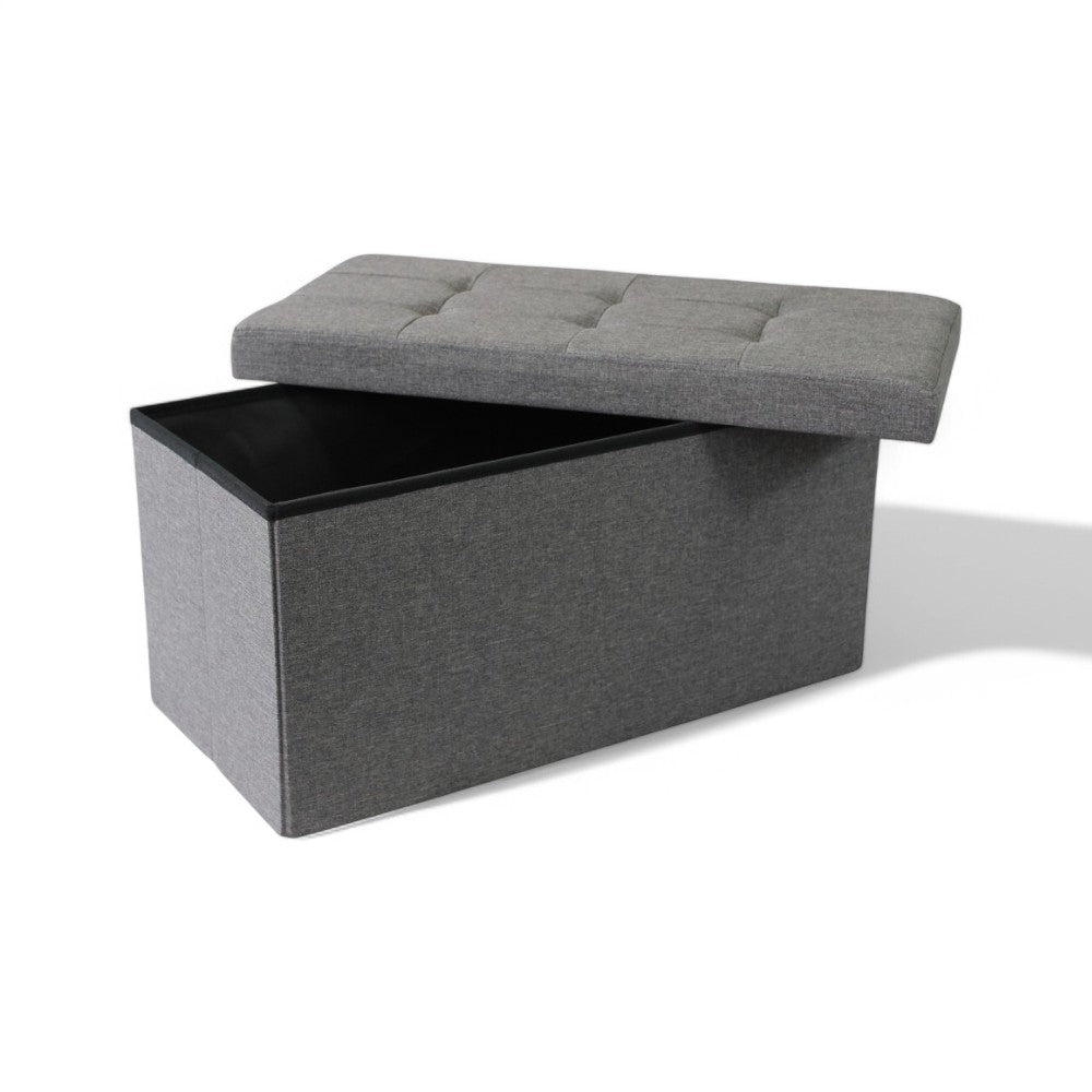 Pouf de rangement rectangulaire en tissu gris foncé