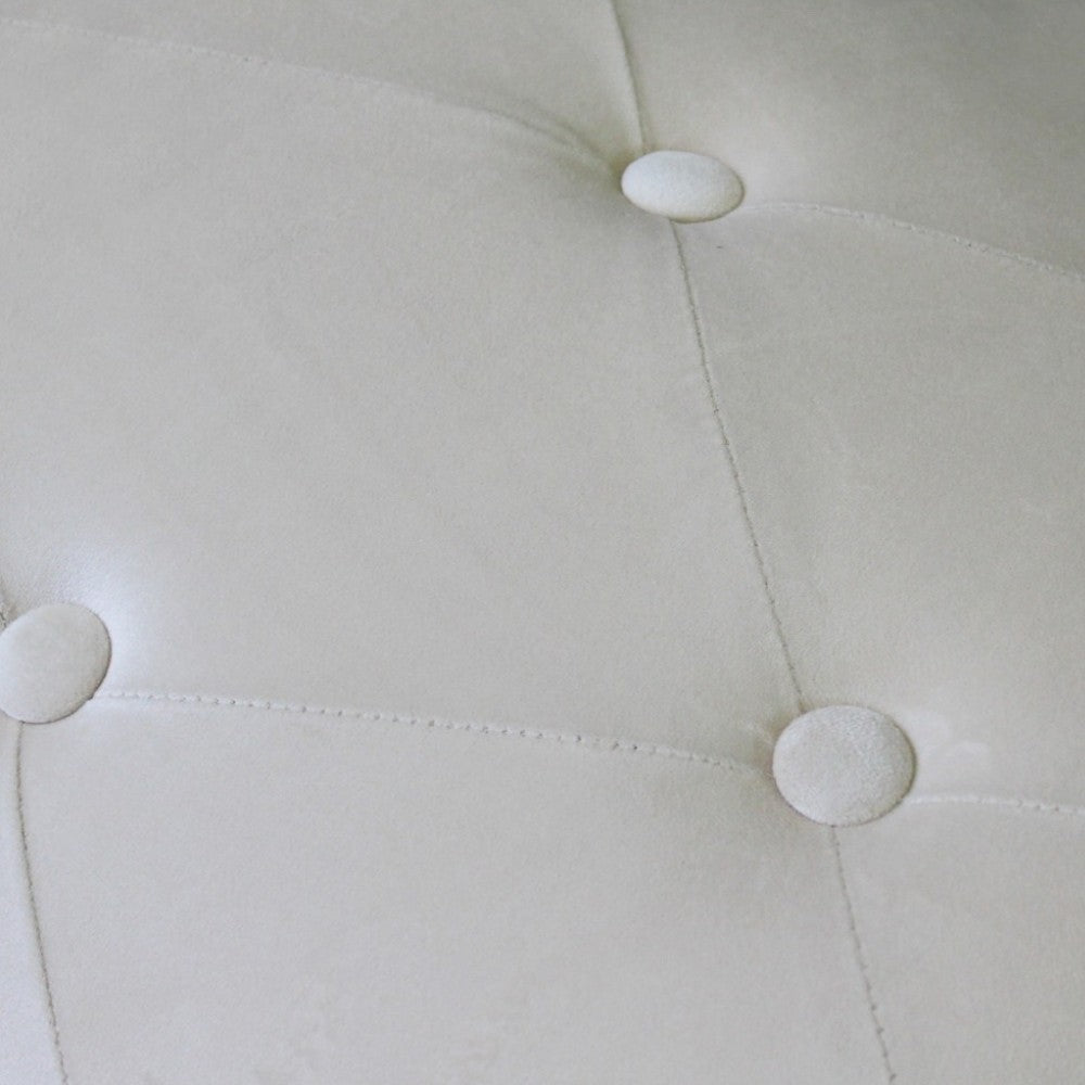 Pouf rotondo in velluto beige design moderno bottonato con diametro 67xH41 cm