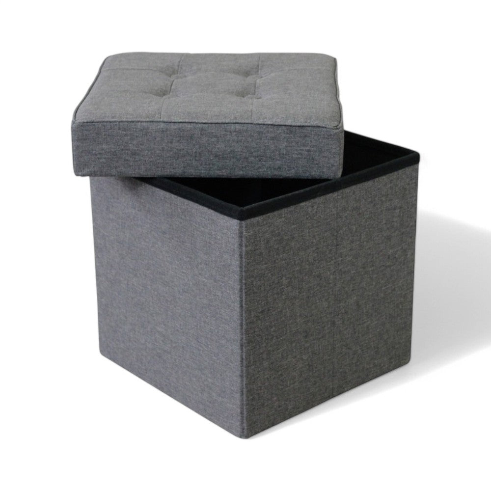 Pouf contenitore quadrato in stoffa grigio scuro 38x38xH40 cm