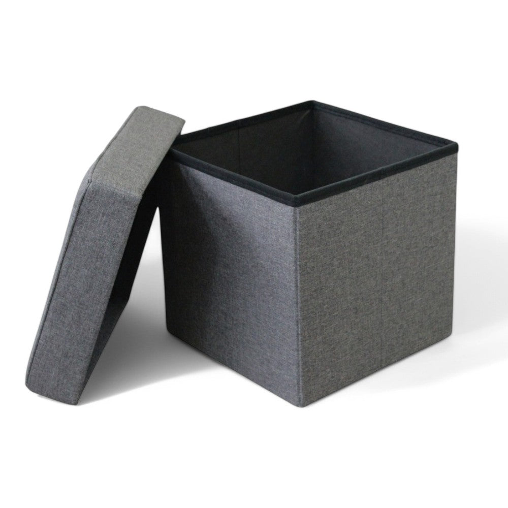 Pouf contenitore quadrato in stoffa grigio scuro 38x38xH40 cm