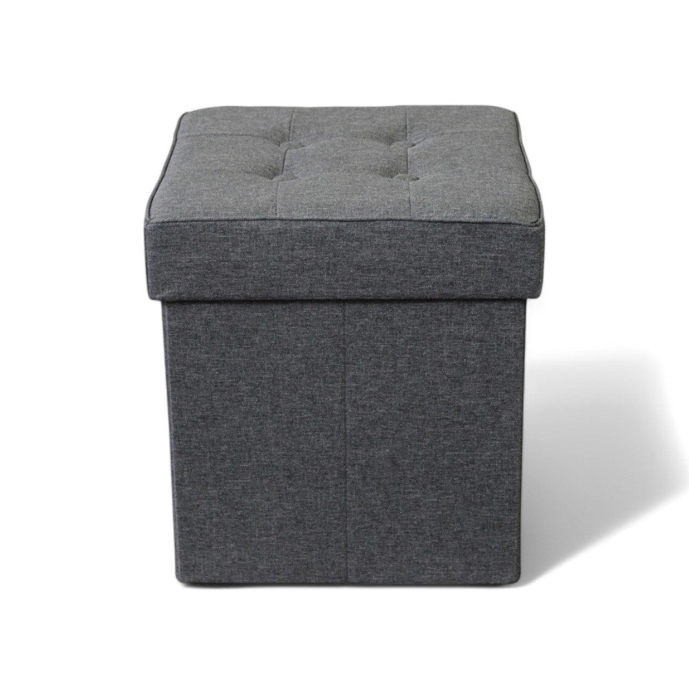 Pouf contenitore quadrato in stoffa grigio scuro 38x38xH40 cm
