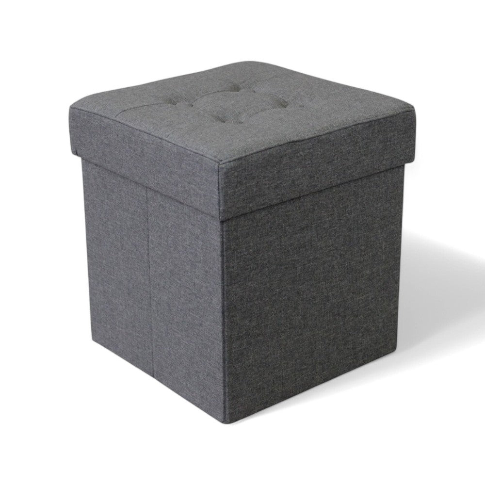 Pouf contenitore quadrato in stoffa grigio scuro 38x38xH40 cm