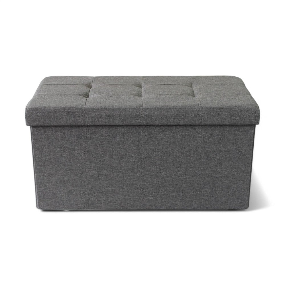 Pouf de rangement rectangulaire en tissu gris foncé