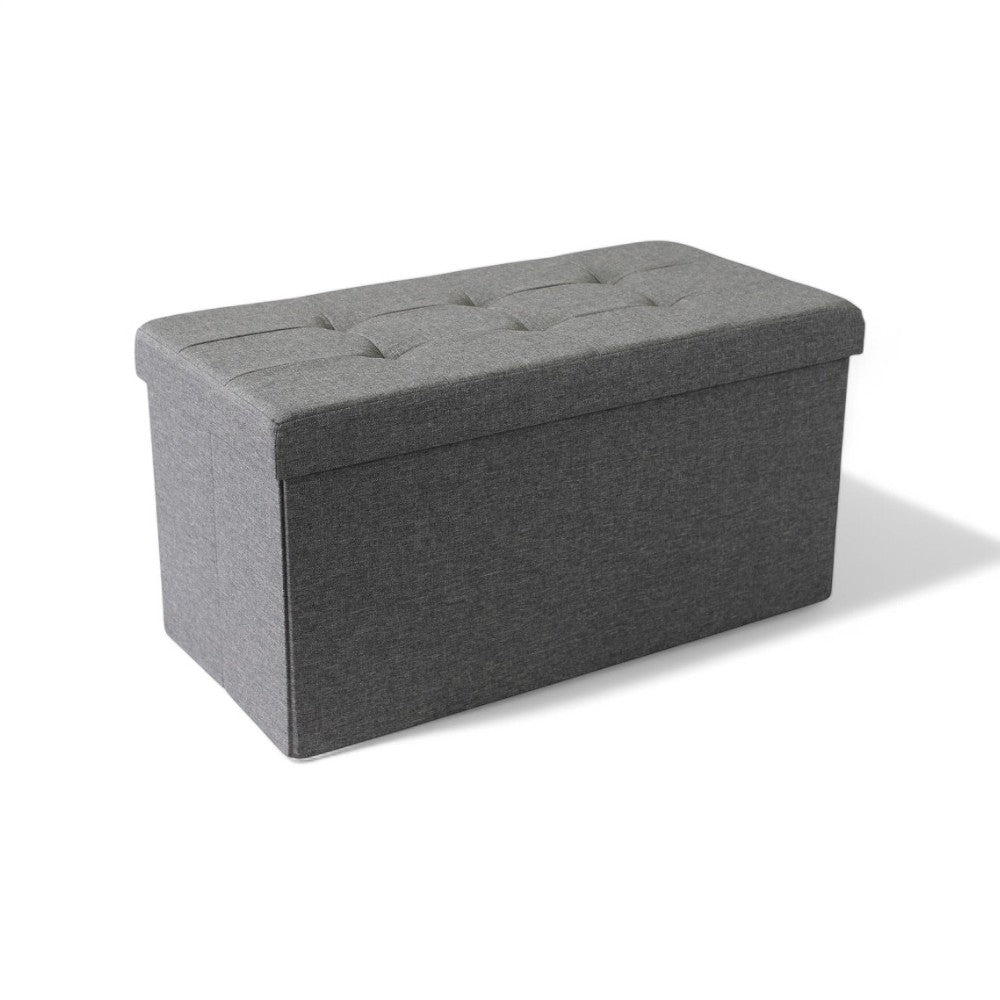 Pouf de rangement rectangulaire en tissu gris foncé