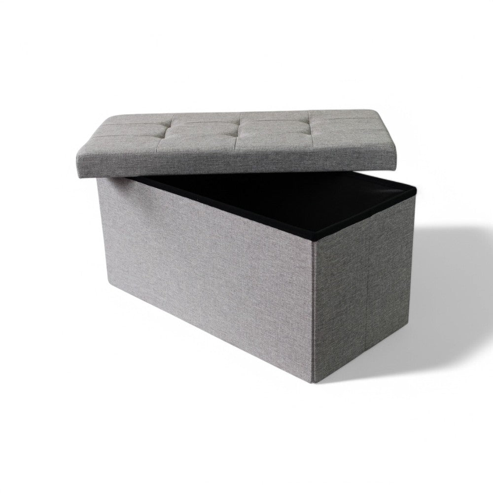 Pouf de rangement rectangulaire en tissu gris