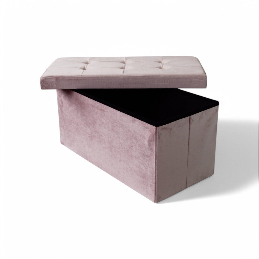 Pouf de rangement rectangulaire en velours rose
