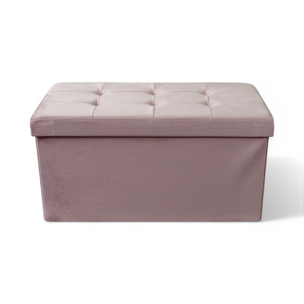 Pouf de rangement rectangulaire en velours rose