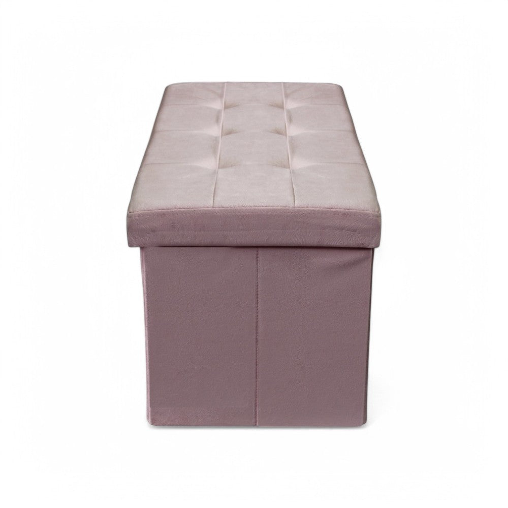 Pouf de rangement rectangulaire en velours rose