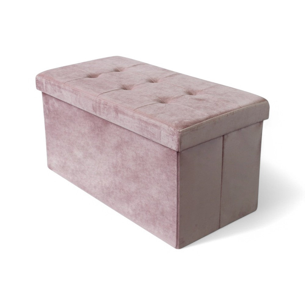 Pouf de rangement rectangulaire en velours rose