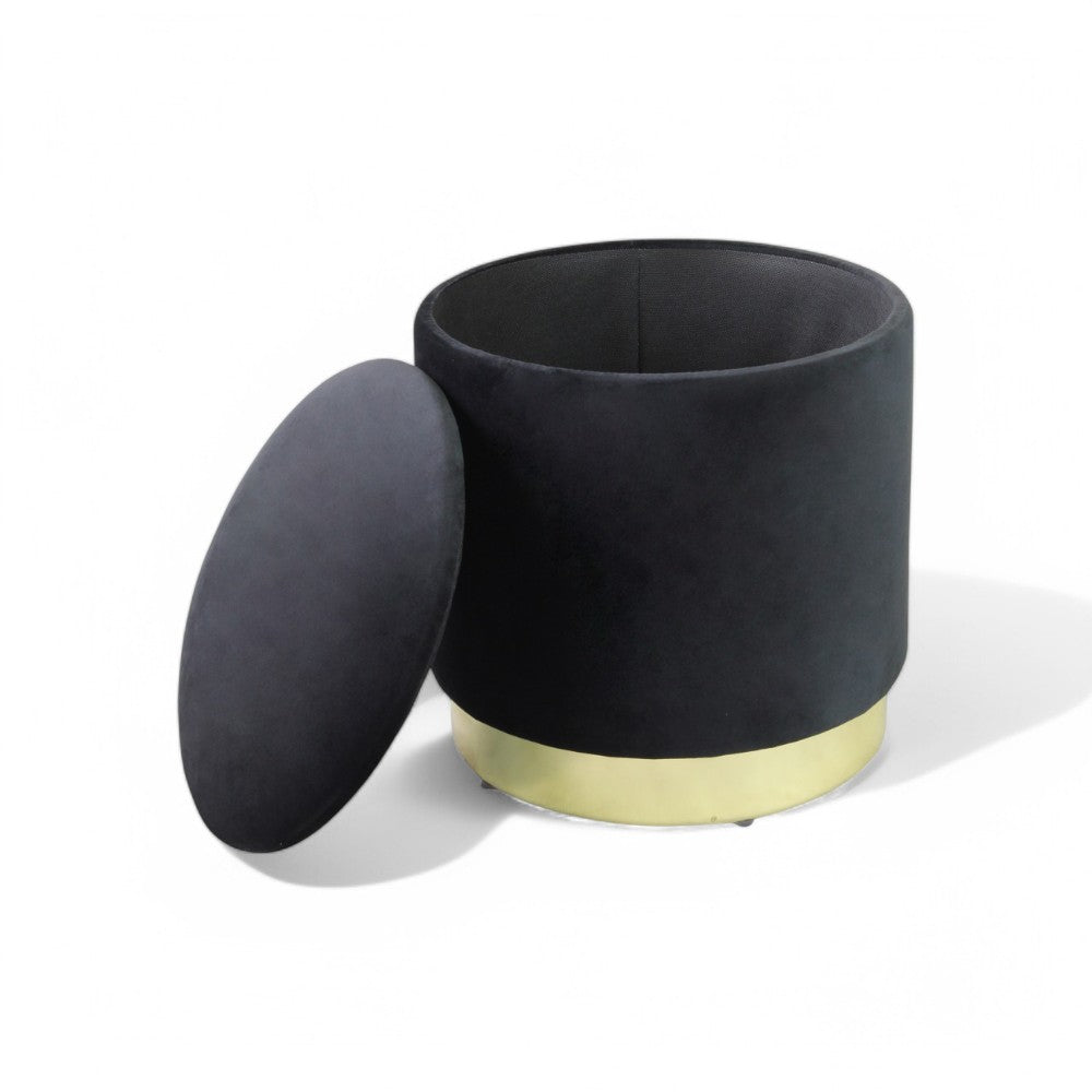 Pouf de rangement rond en velours noir