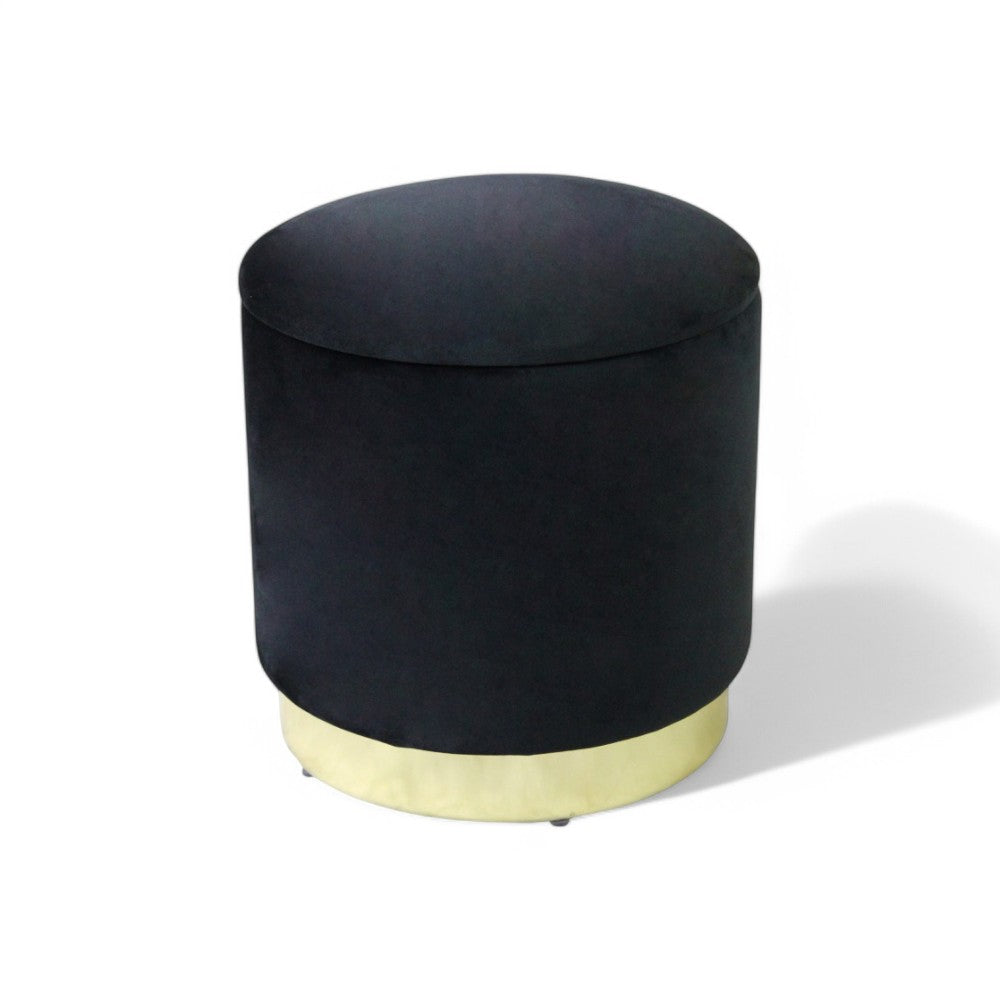 Pouf de rangement rond en velours noir