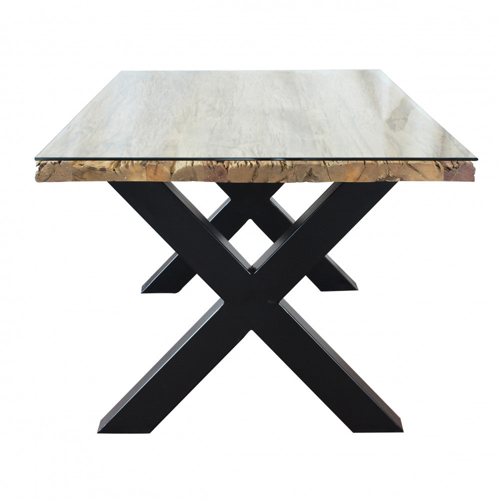 Tavolo rettangolare piano in legno con vetro con struttura in metallo 100x200xH77 cm Maverick