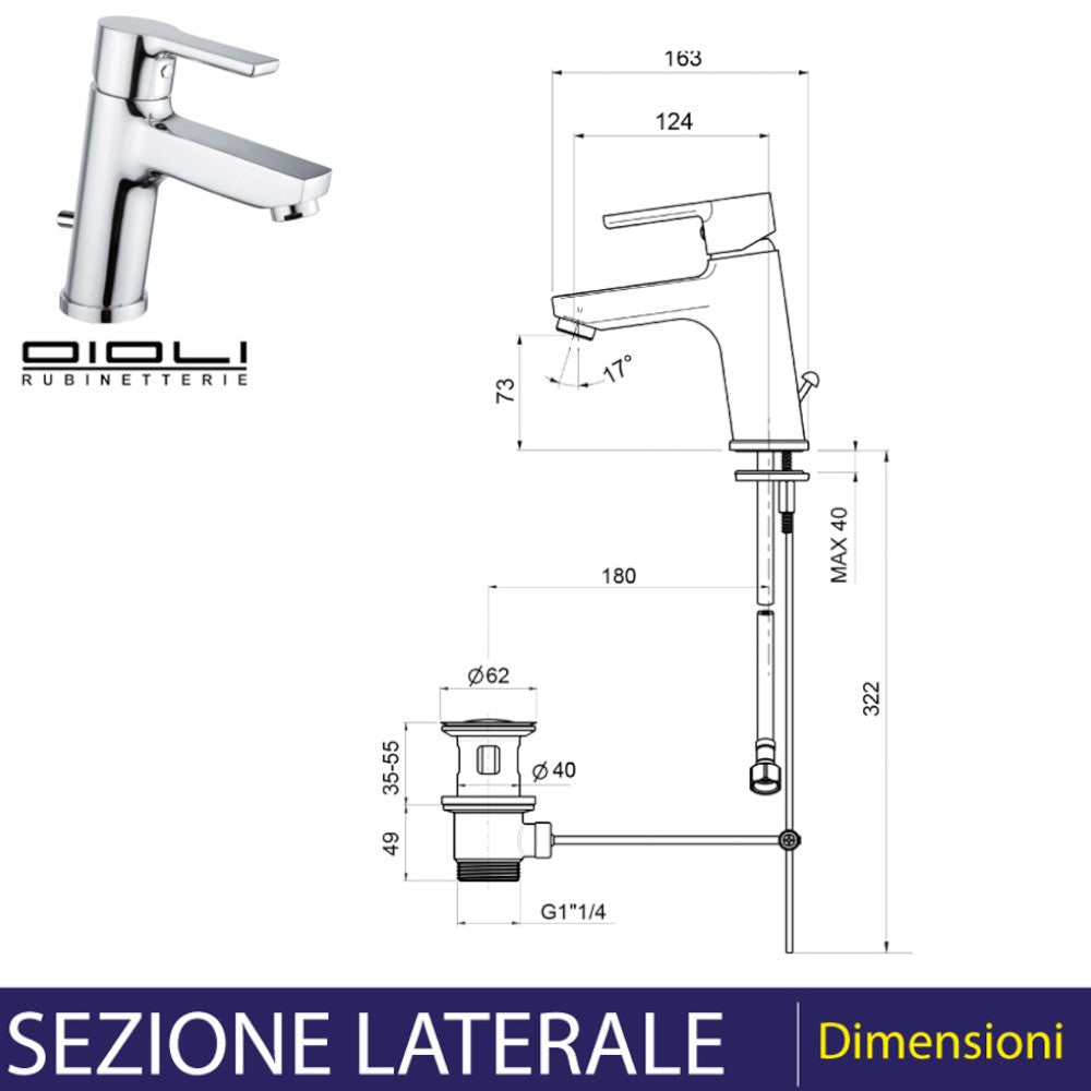 Miscelatore lavabo in acciaio cromato 4.5x16.3xH16.3 cm