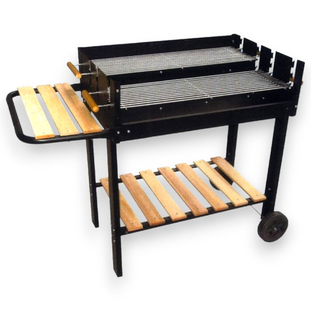 Barbecue rectangulaire avec étagères en bois et 2 grilles TEXAS réglables